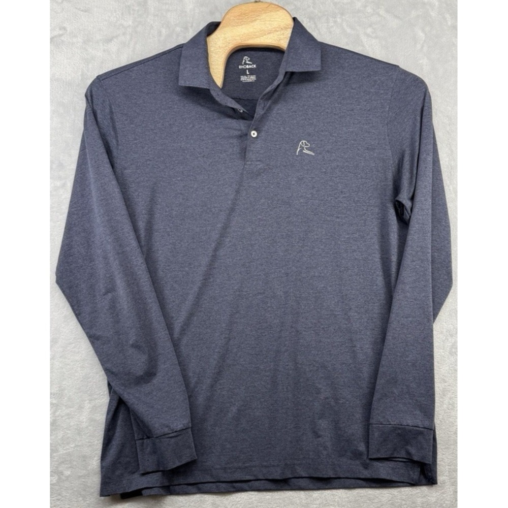 Rhoback Long Sleeve Blue Peformance Polo Shirt Golf Men's Size L Large EUC